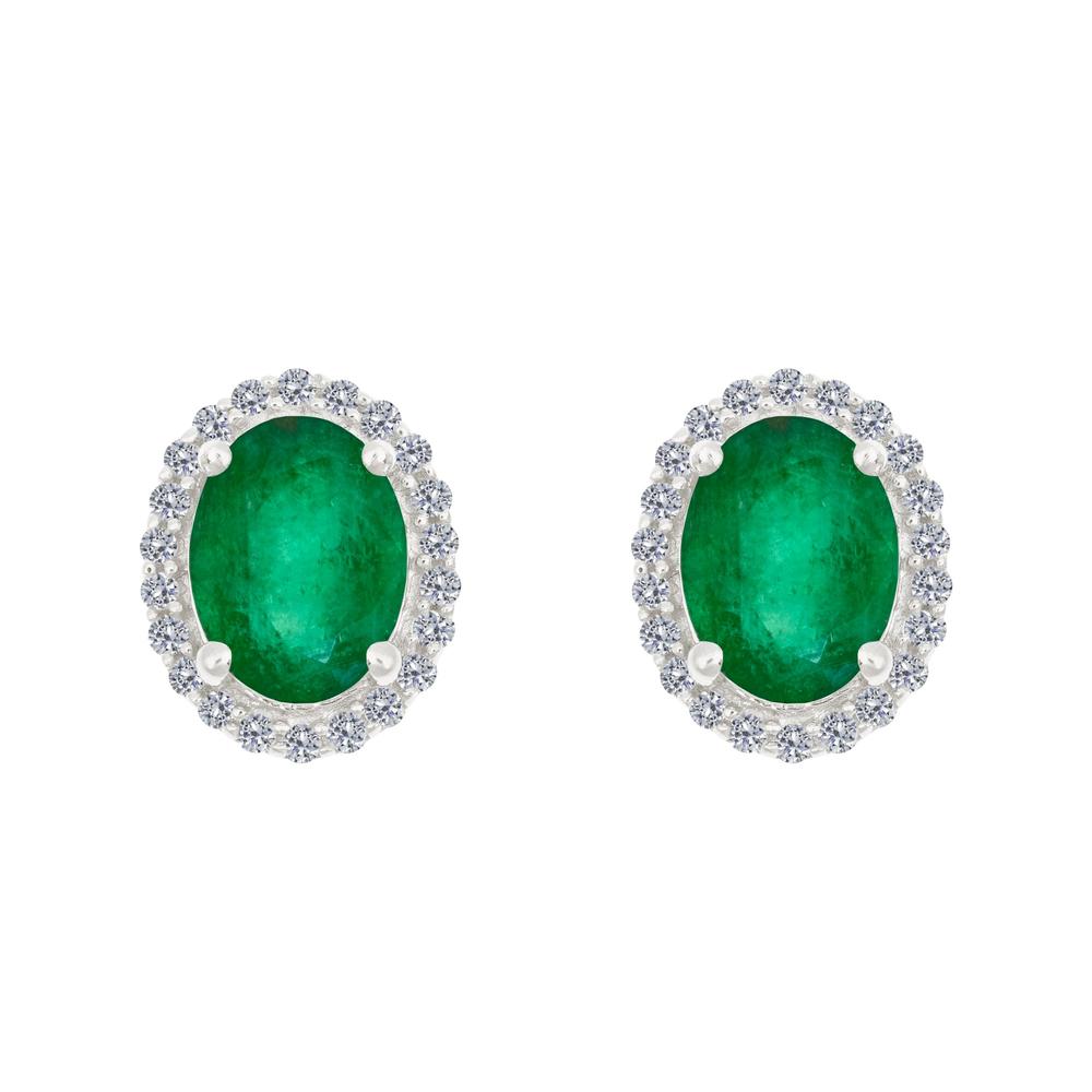 New York City Diamond District 14k gold 8x6 oval emerald with 1/5 cttw diamond halo earrings