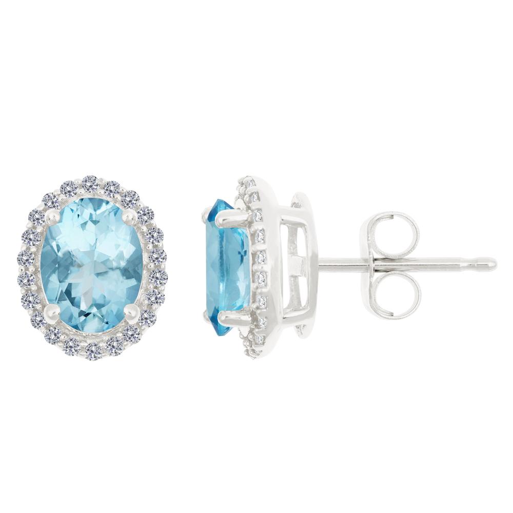 New York City Diamond District 14k gold 8x6 oval aquamarine with 1/5 cttw diamond halo earrings