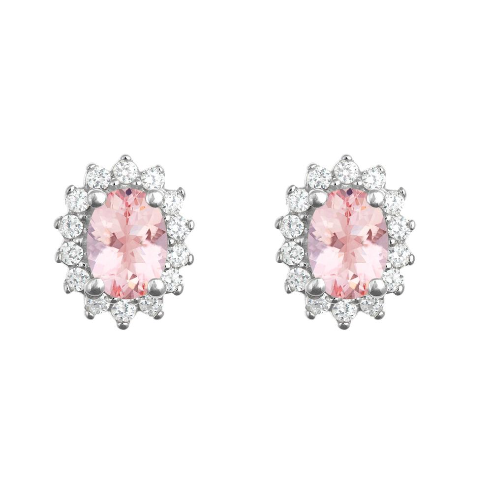 New York City Diamond District 14k gold 7x5mm oval morganite with 1/2 cttw diamond halo earrings