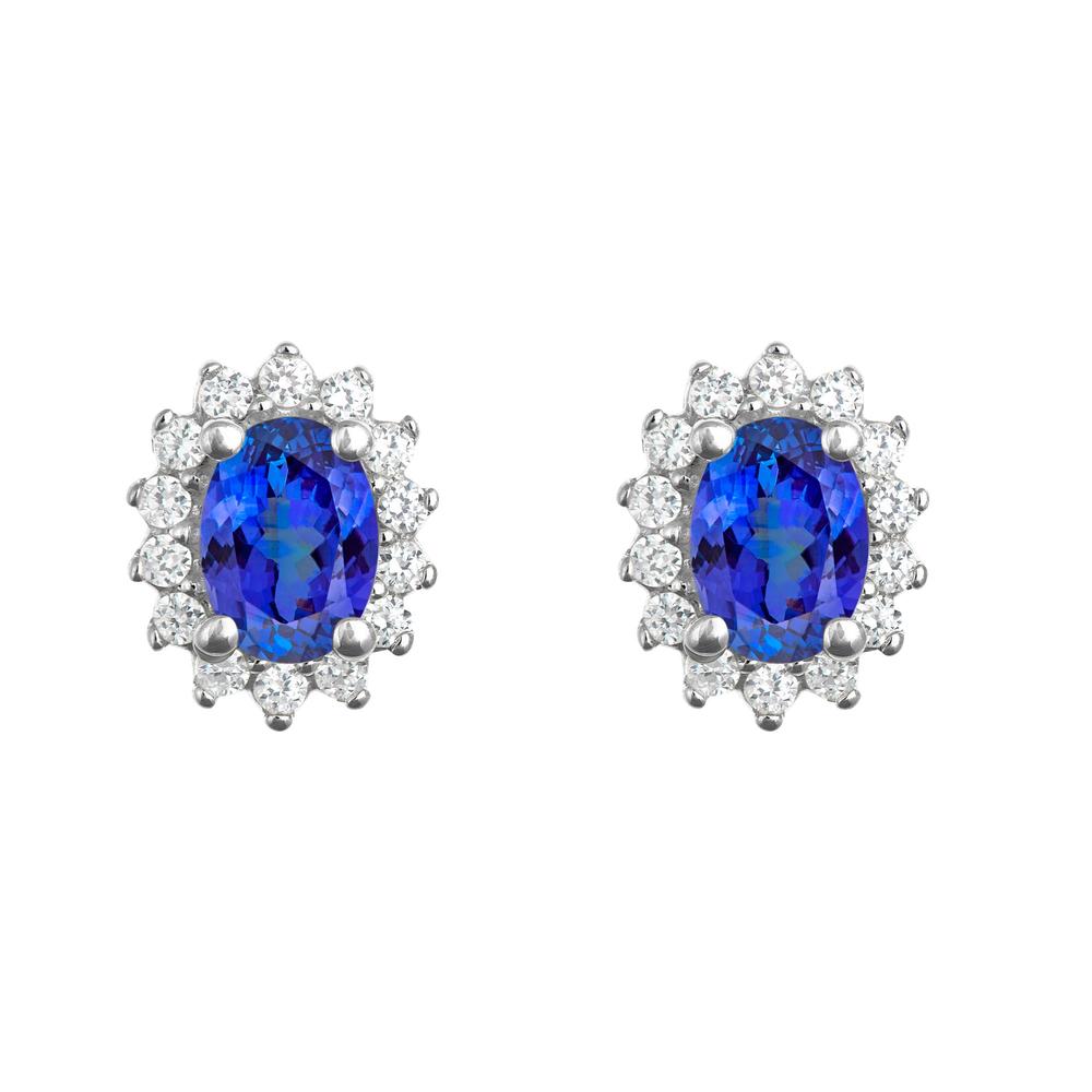 New York City Diamond District 14k gold 7x5mm oval tanzanite with 1/2 cttw diamond halo earrings