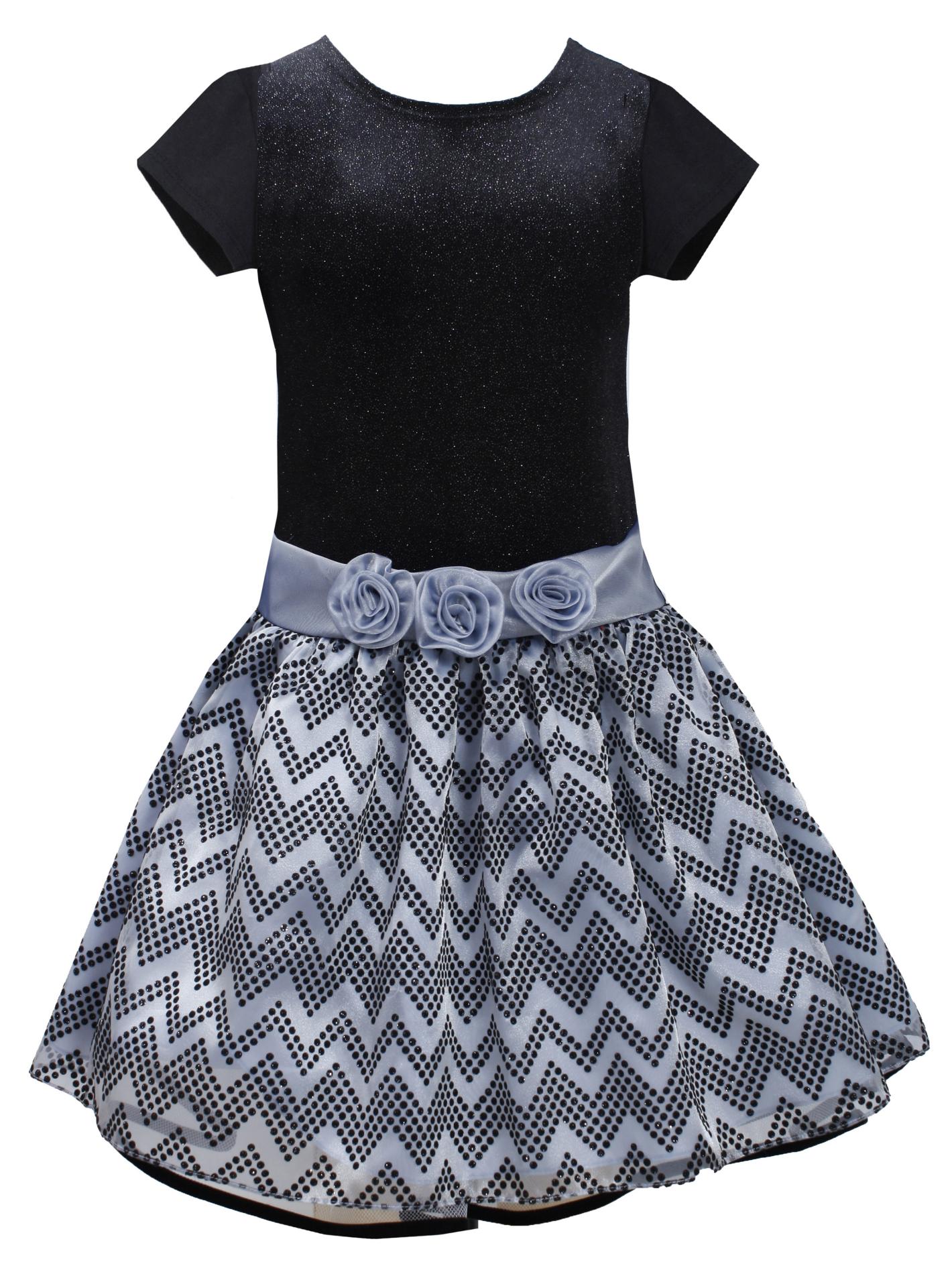 Ashley Ann Girl's Short-Sleeve Party Dress - Chevron Striped