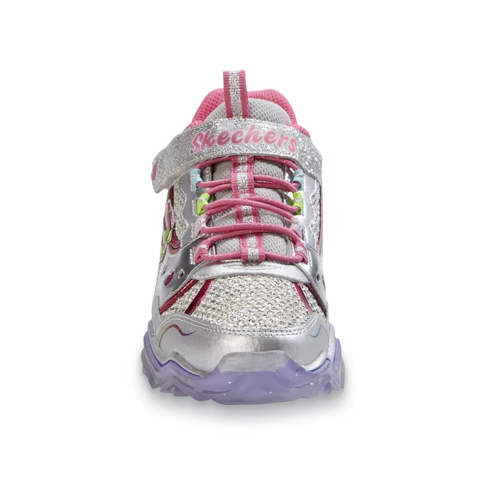 Skechers Girl's Kazam Silver/Pink/Purple Light-Up Sneaker