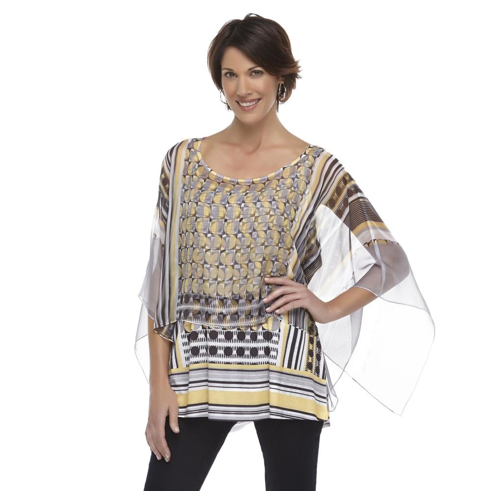 Live and Let Live Women's Plus Scarf Poncho Top - Geometric