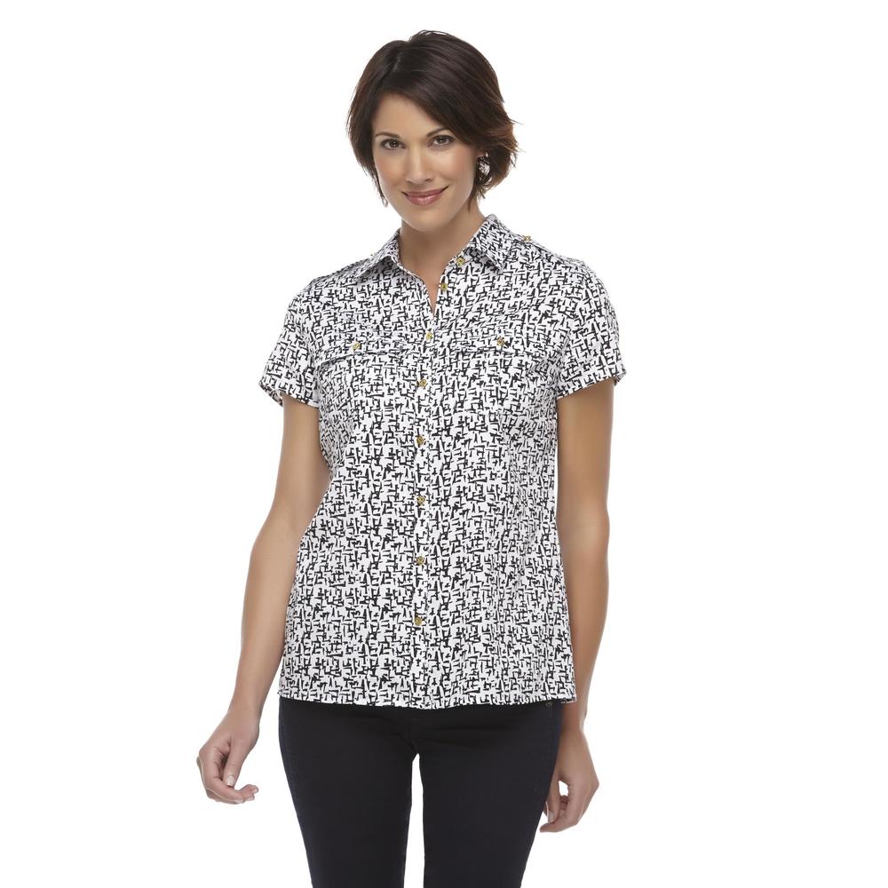 Jaclyn Smith Women's Button-Front Shirt - Abstract Geometric