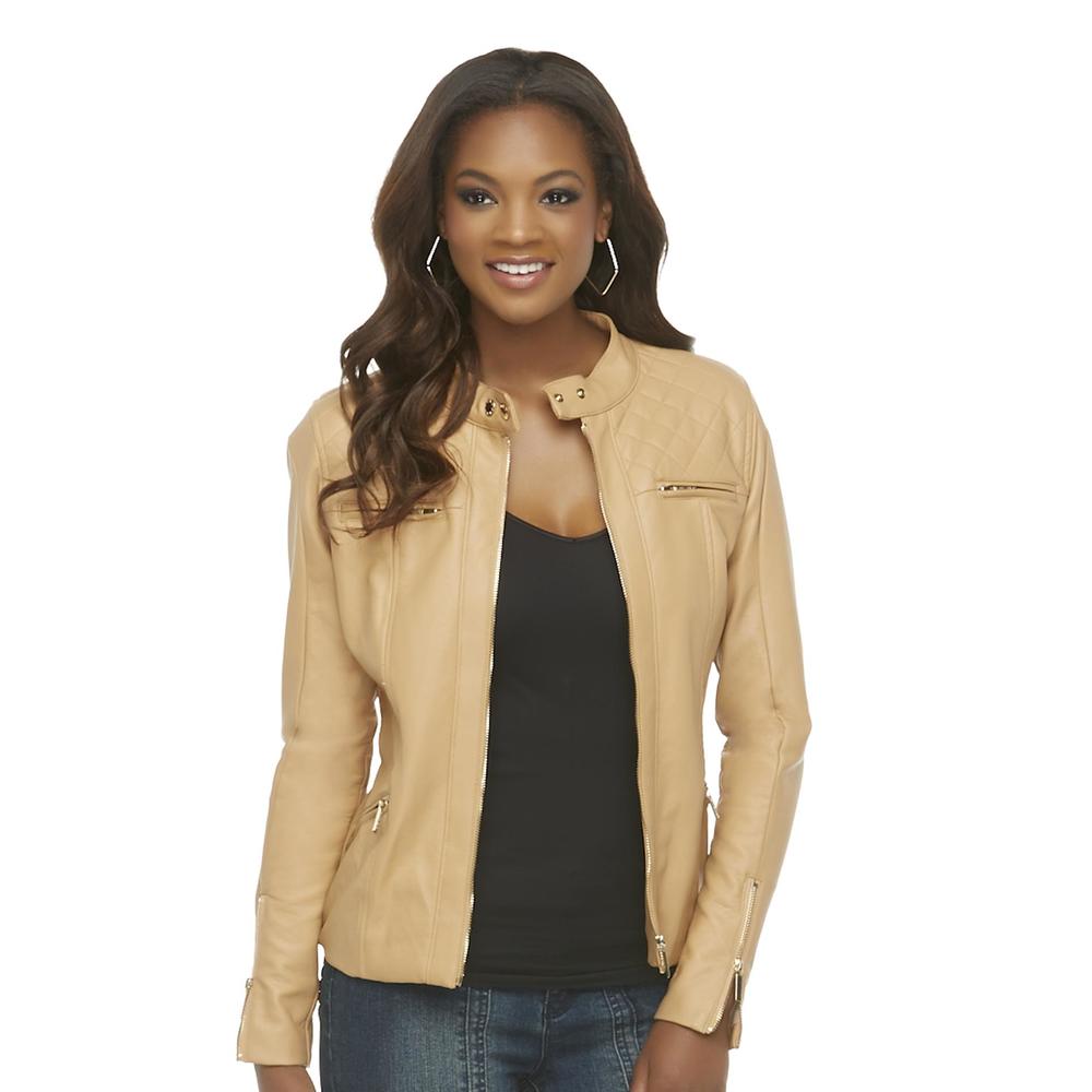Kardashian Kollection Women's Quilted Synthetic Leather Moto Jacket