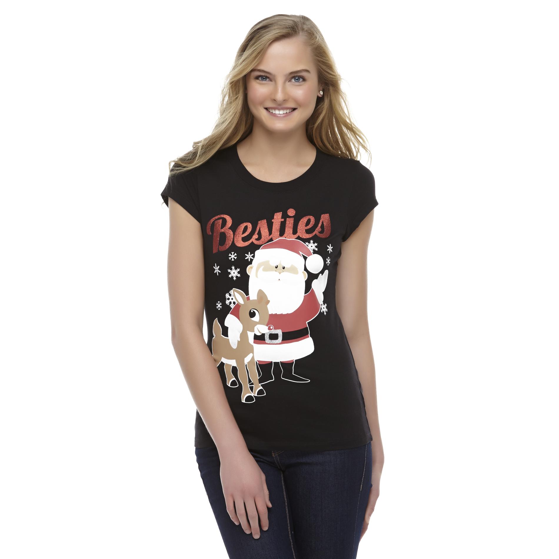 Christmas Junior's Graphic T-Shirt - Rudolph & Santa Claus