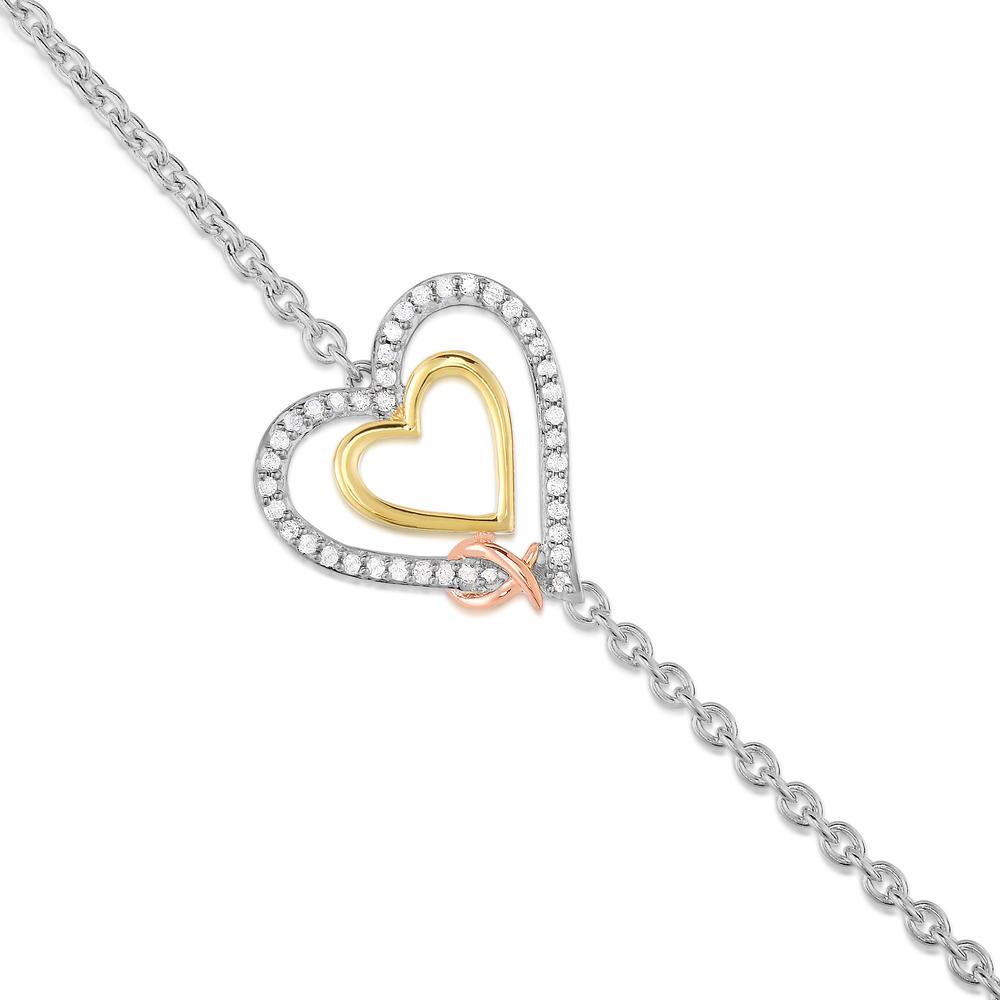 Natalia Drake 14K Yellow & Pink Gold Plated Ribbon in Sterling Silver Diamond Heart Bracelet