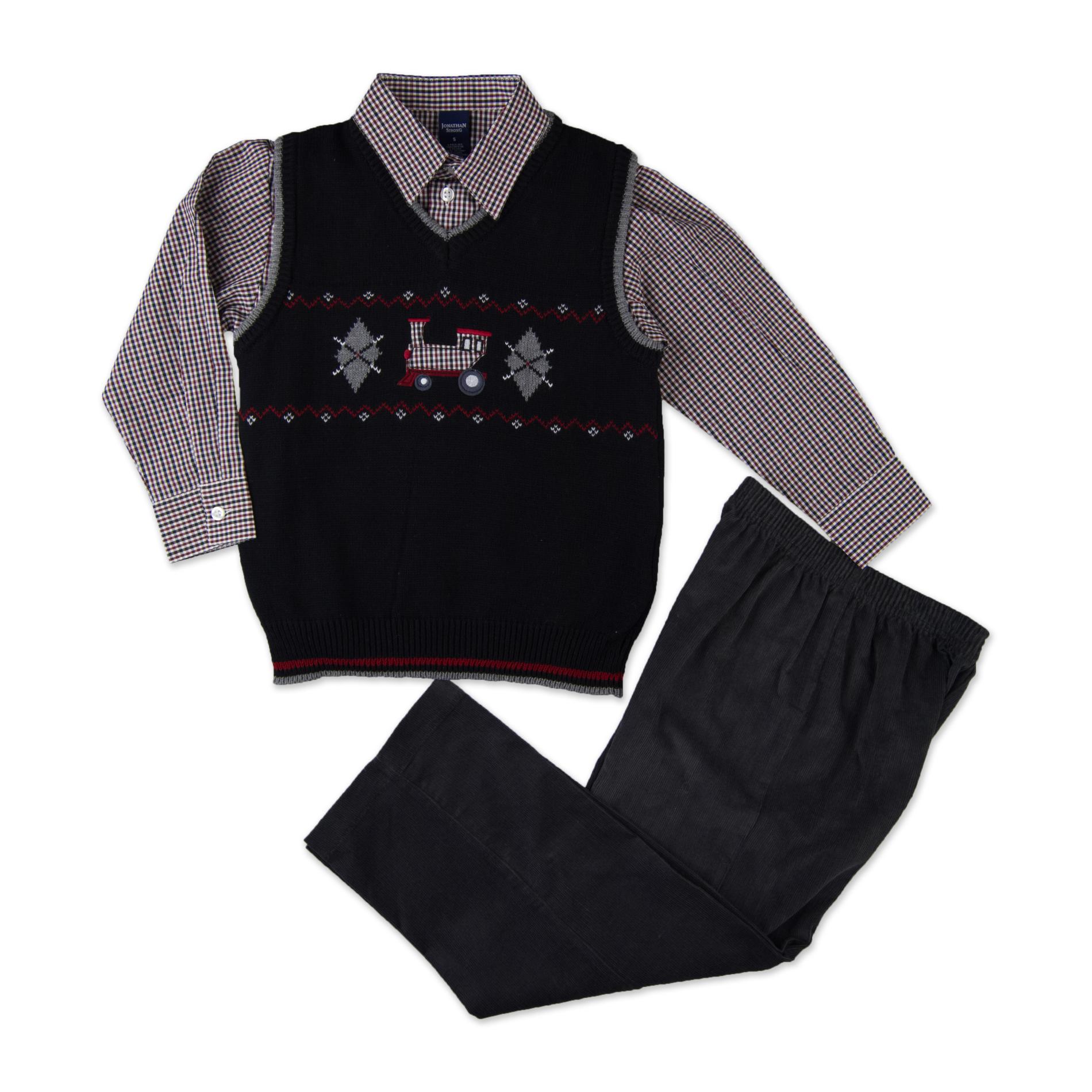 Jonathan Strong Boy's Sweater Vest  Shirt & Pants - Train