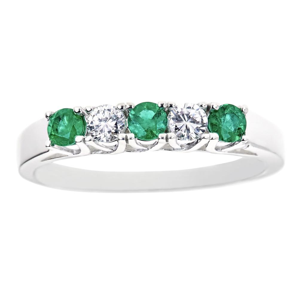 New York City Diamond District 14k white gold 5-stone alternating emerald and 1/5 cttw diamond band ring