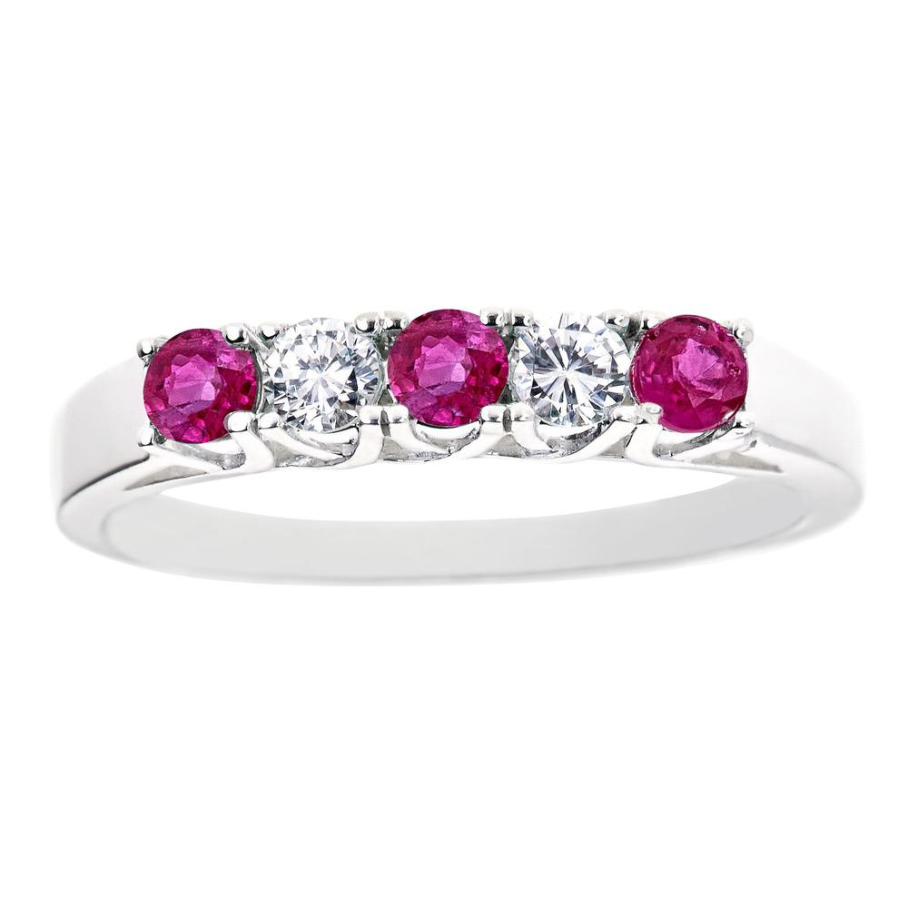 New York City Diamond District 14k white gold 5-stone alternating ruby and 1/5 cttw diamond band ring