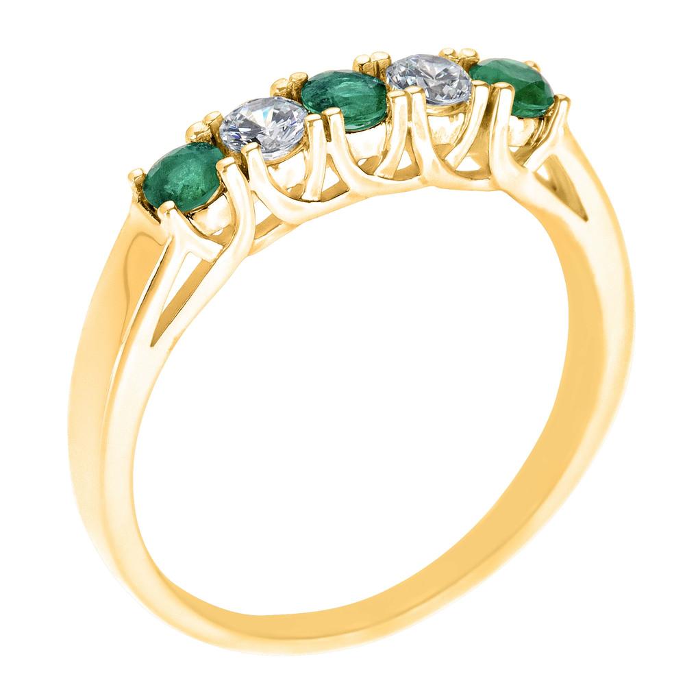 New York City Diamond District 14k yellow gold 5-stone alternating emerald and 1/5 cttw diamond band ring