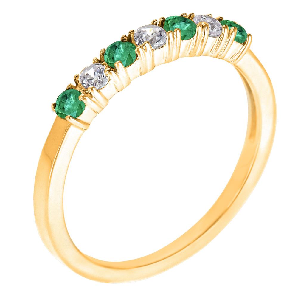 New York City Diamond District 14k yellow gold 7-stone alternating emerald and 1/5 cttw diamond band ring