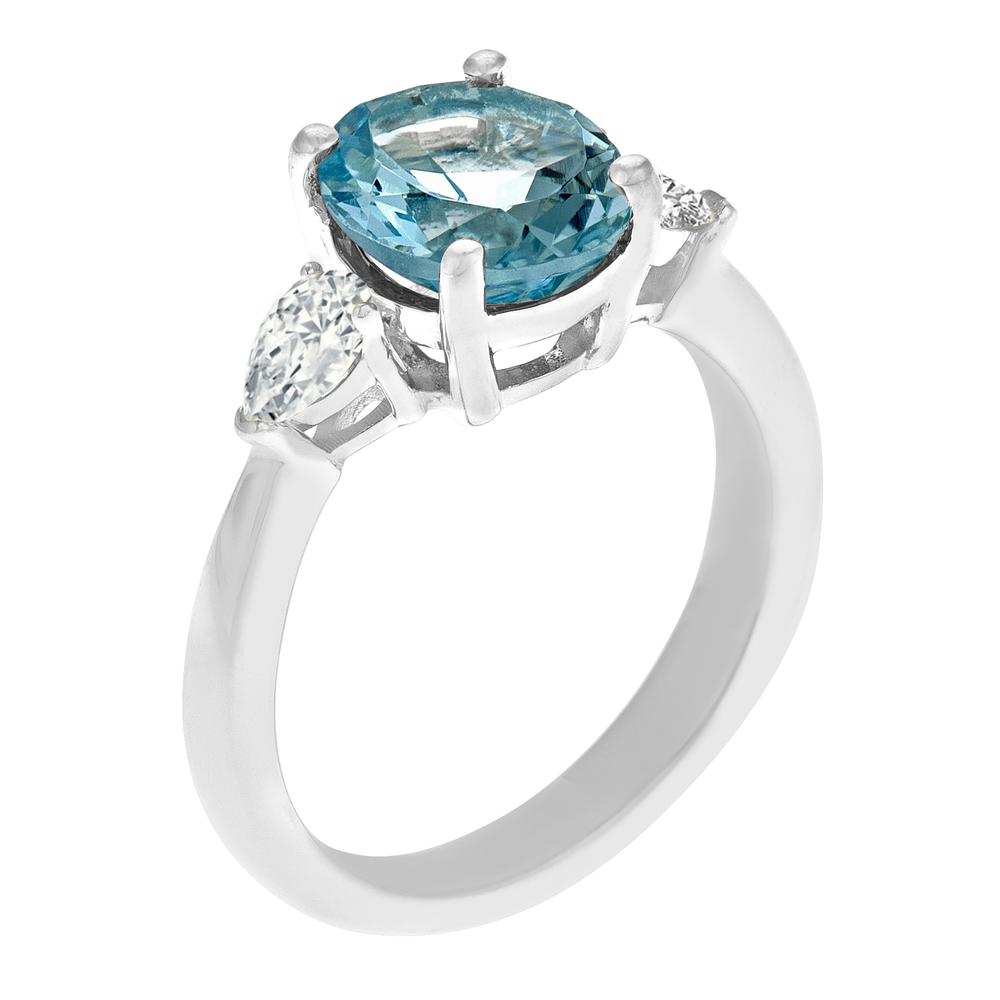 New York City Diamond District 14k white gold 10x8mm oval aquamarine with 1/3 cttw pear shaped diamond ring