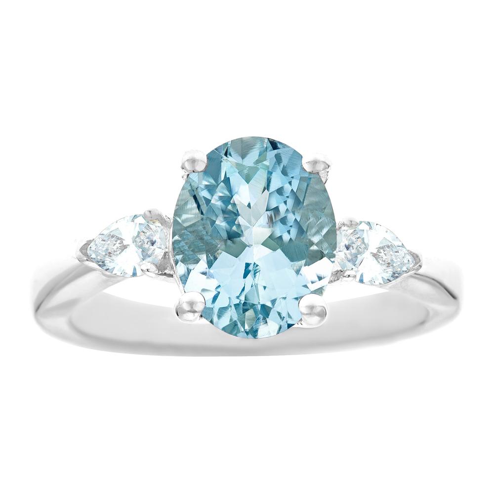 New York City Diamond District 14k white gold 10x8mm oval aquamarine with 1/3 cttw pear shaped diamond ring