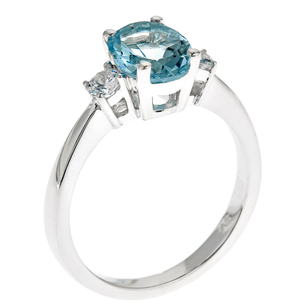 New York City Diamond District 14k white gold 8x6mm oval aquamarine with 1/5 cttw diamond ring