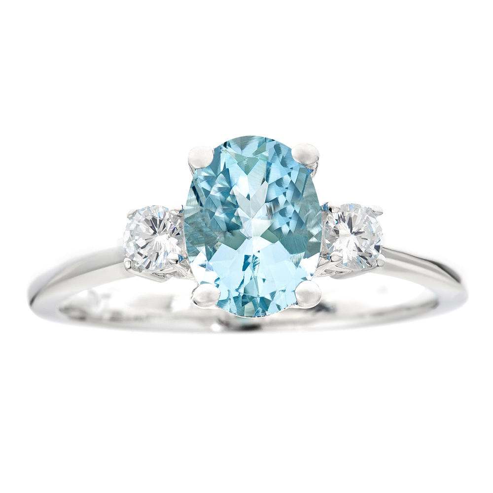 New York City Diamond District 14k white gold 8x6mm oval aquamarine with 1/5 cttw diamond ring