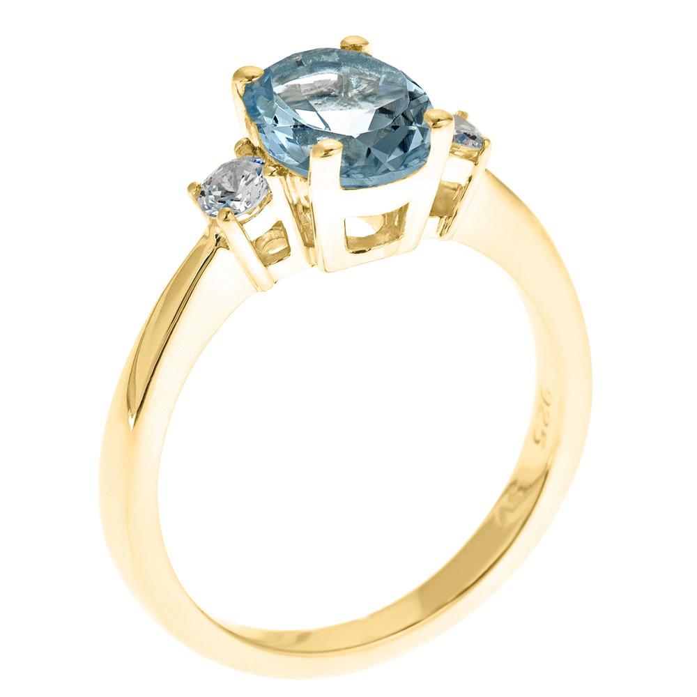New York City Diamond District 14k yellow gold 8x6mm oval aquamarine with 1/5 cttw diamond ring