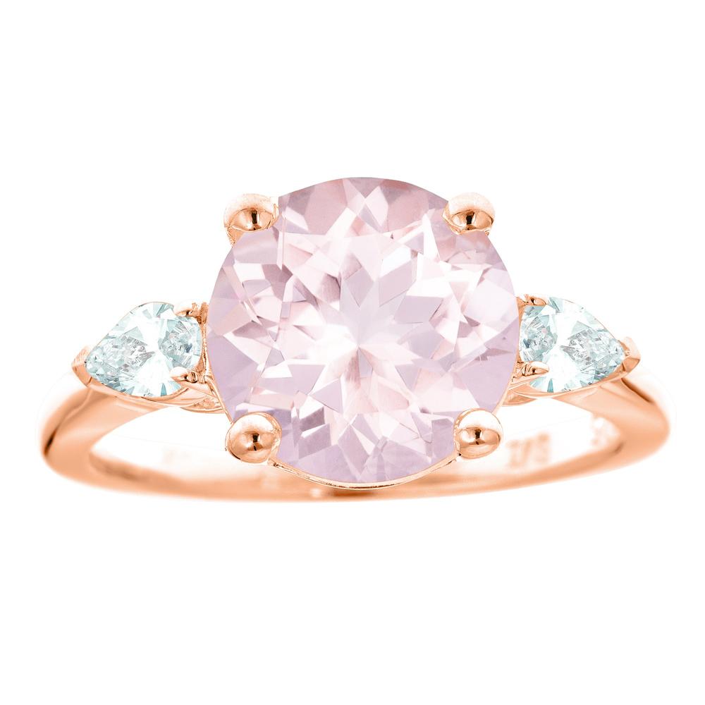 New York City Diamond District 14k rose gold 10mm round morganite with 1/3 cttw pear shaped diamond ring