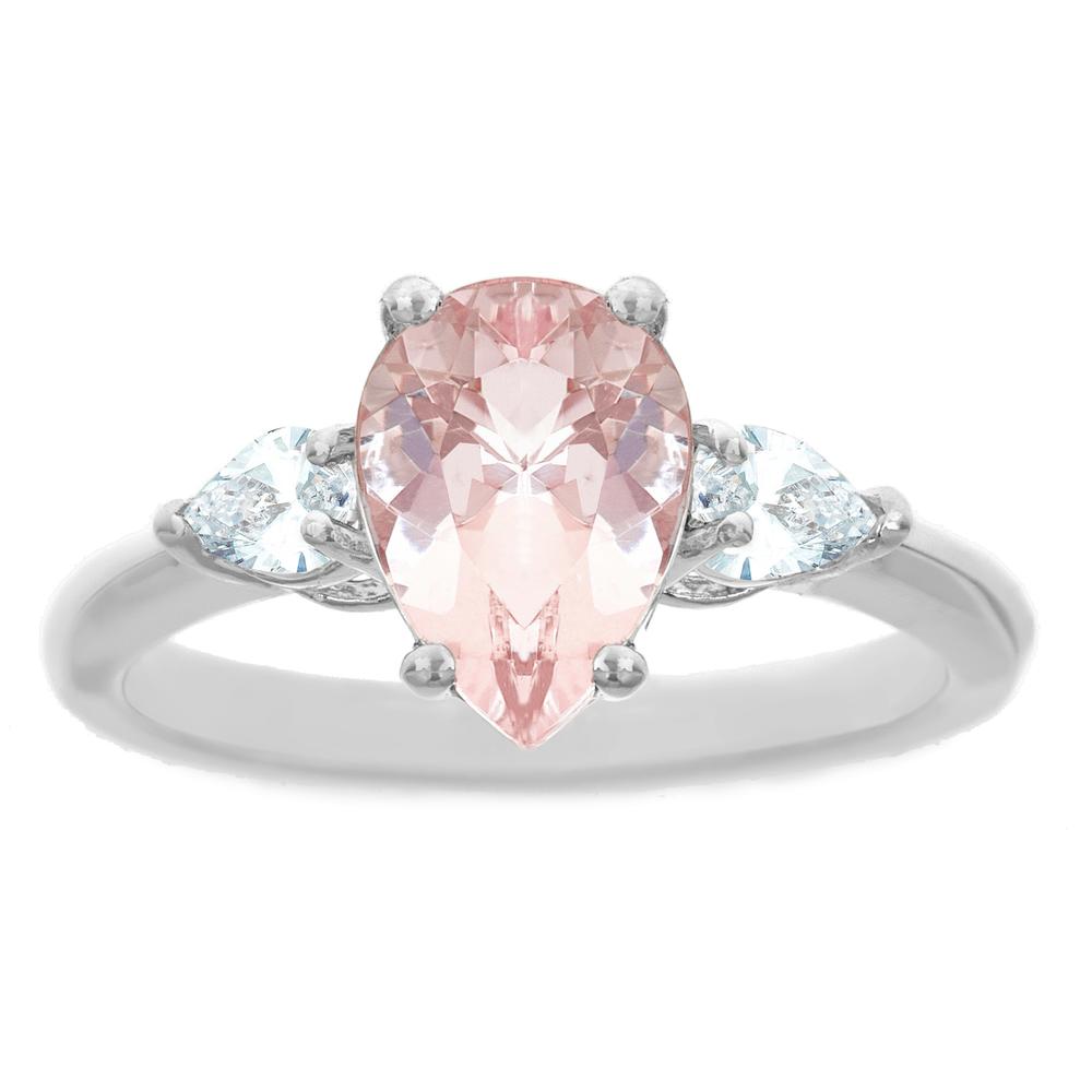 New York City Diamond District 14k white gold 10x7mm pear shaped morganite with 1/3 cttw diamond ring