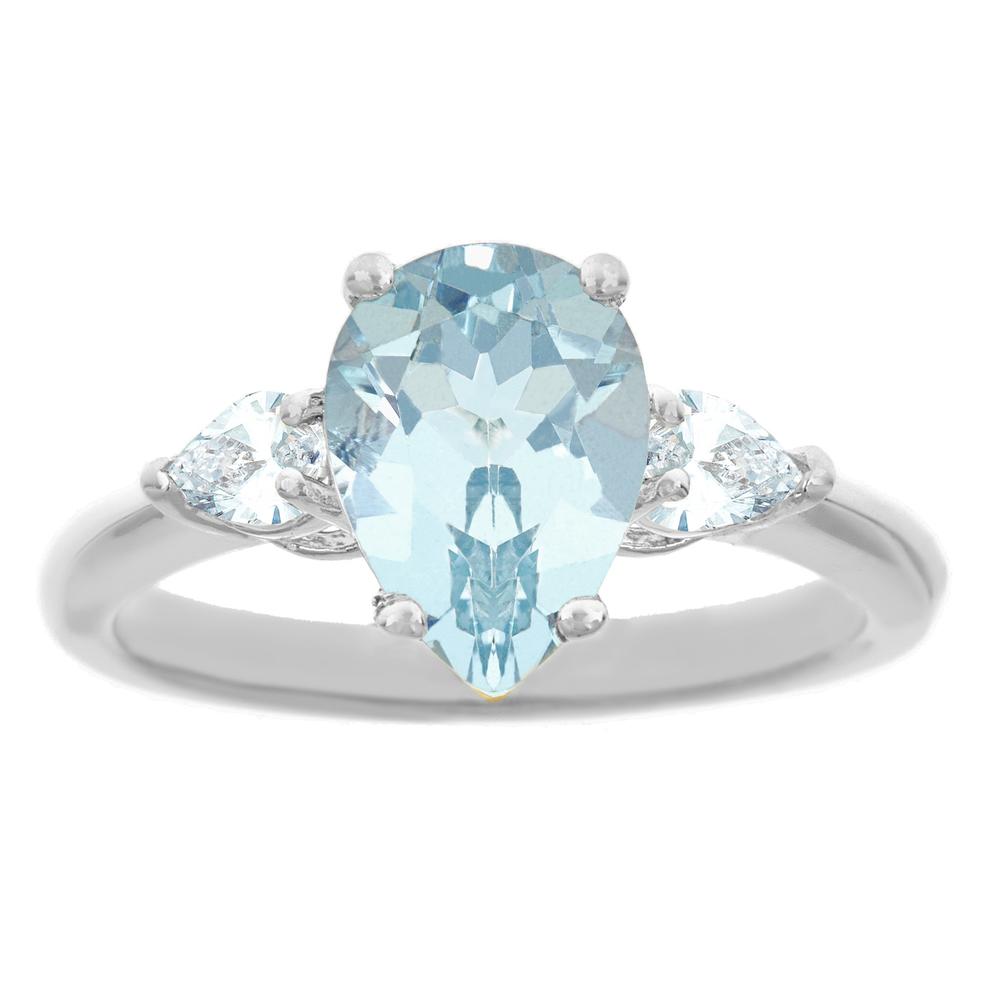 New York City Diamond District 14k white gold 10x7mm pear shaped aquamarine with 1/3 cttw diamond ring