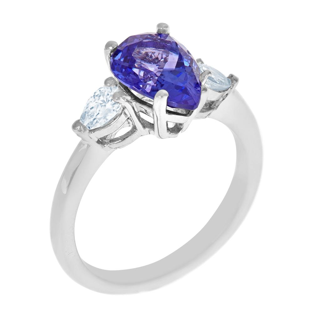 New York City Diamond District 14k white gold 10x7mm pear shaped tanzanite with 1/3 cttw diamond ring