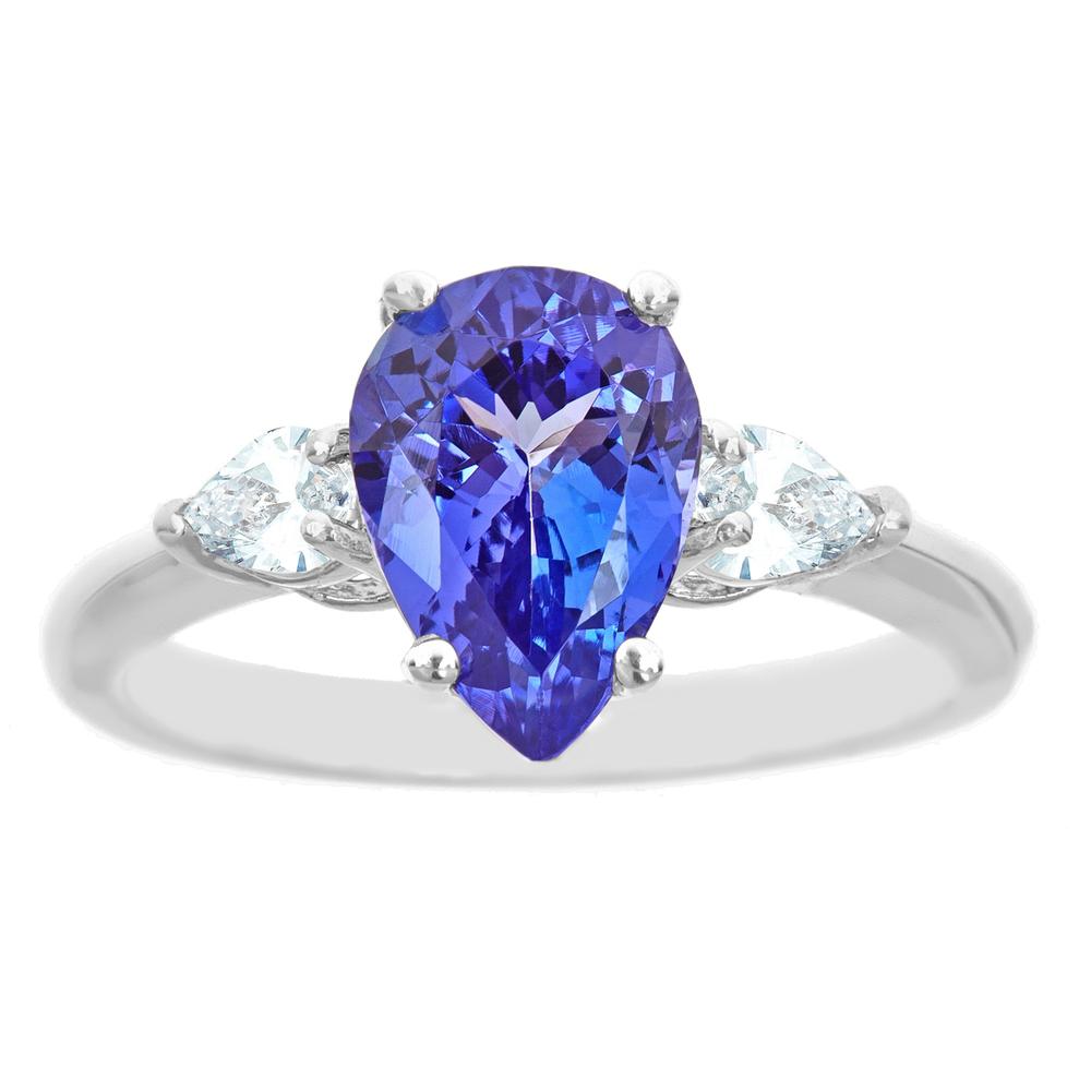 New York City Diamond District 14k white gold 10x7mm pear shaped tanzanite with 1/3 cttw diamond ring