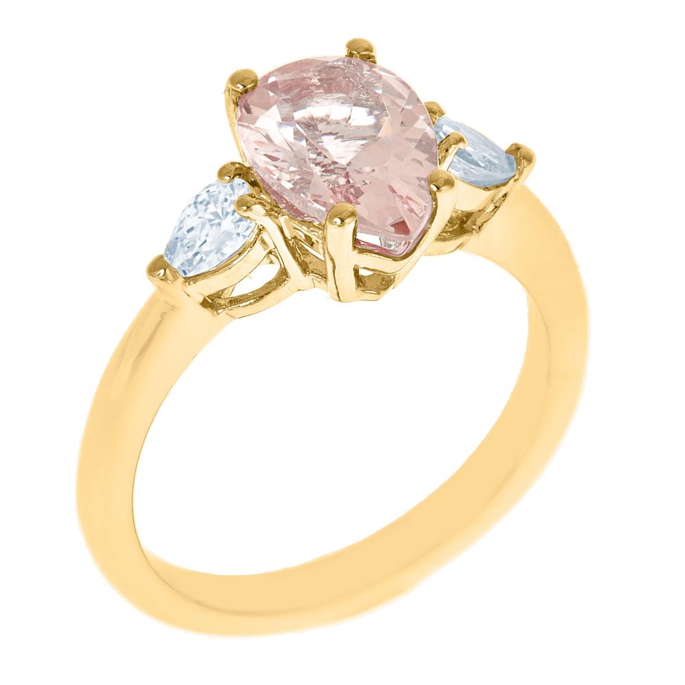 New York City Diamond District 14k yellow gold 10x7mm pear shaped morganite with 1/3 cttw diamond ring