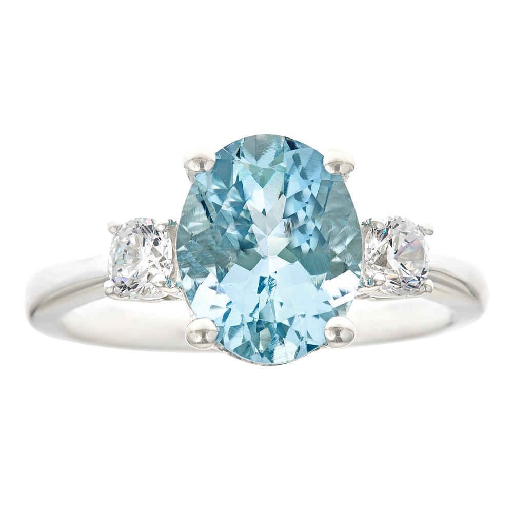 New York City Diamond District 14k white gold 10x8mm oval aquamarine with 1/3 cttw diamond ring