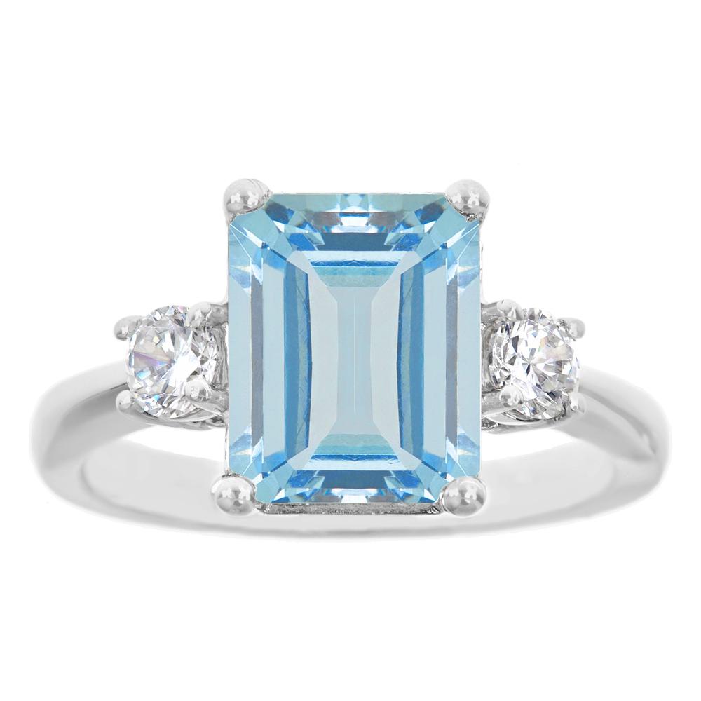 New York City Diamond District 14k white gold 10x8mm emerald cut aquamarine with 1/3 cttw diamond ring