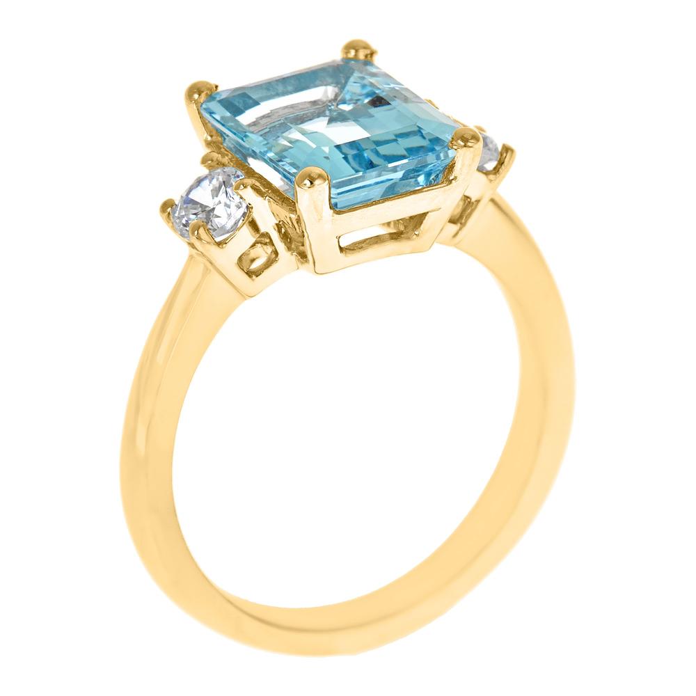 New York City Diamond District 14k yellow gold 10x8mm emerald cut aquamarine with 1/3 cttw diamond ring