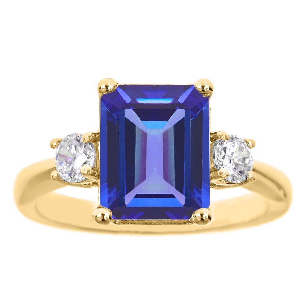 New York City Diamond District 14k yellow gold 10x8mm emerald cut tanzanite with 1/3 cttw diamond ring