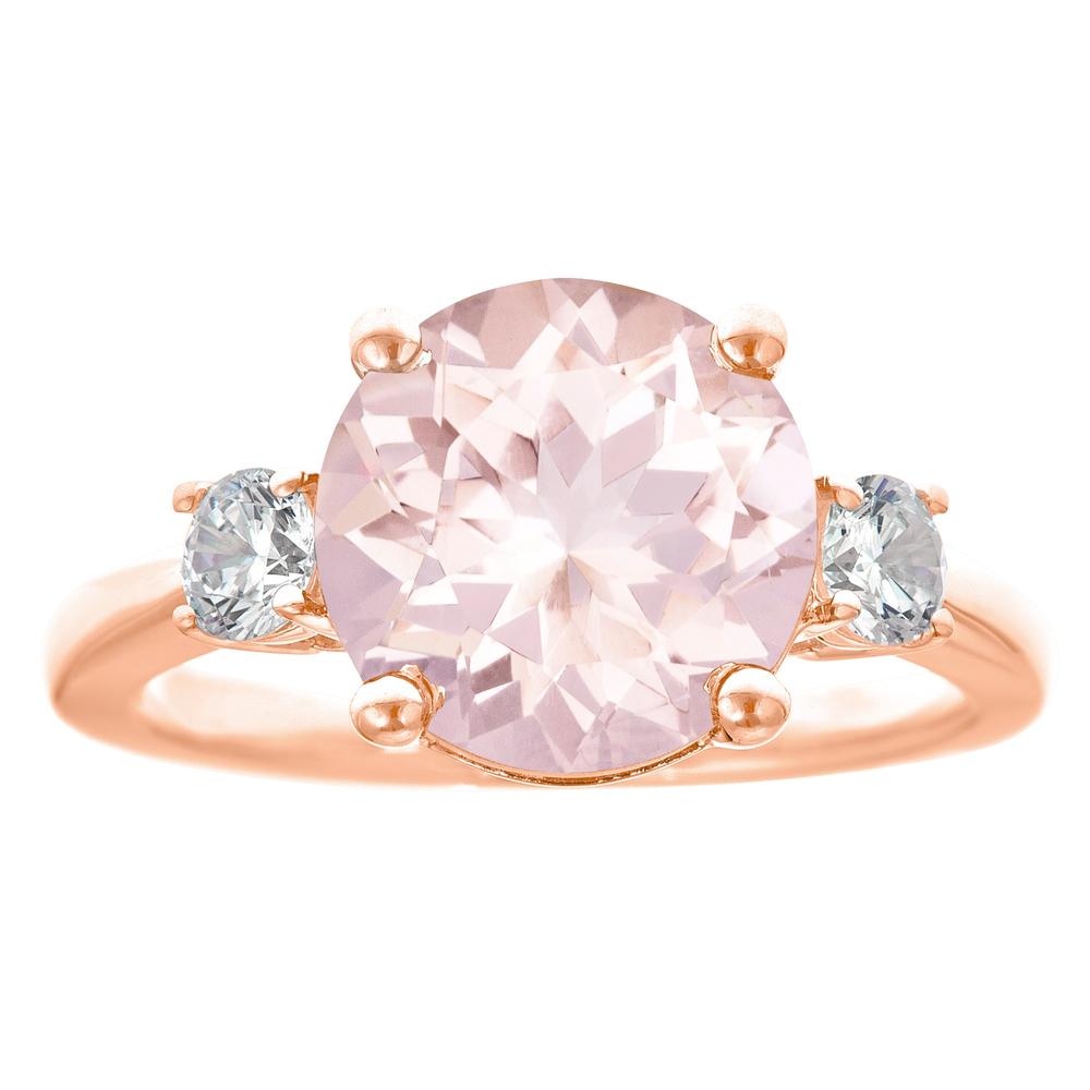 New York City Diamond District 14k rose gold 10mm round morganite with 1/3 cttw diamond ring