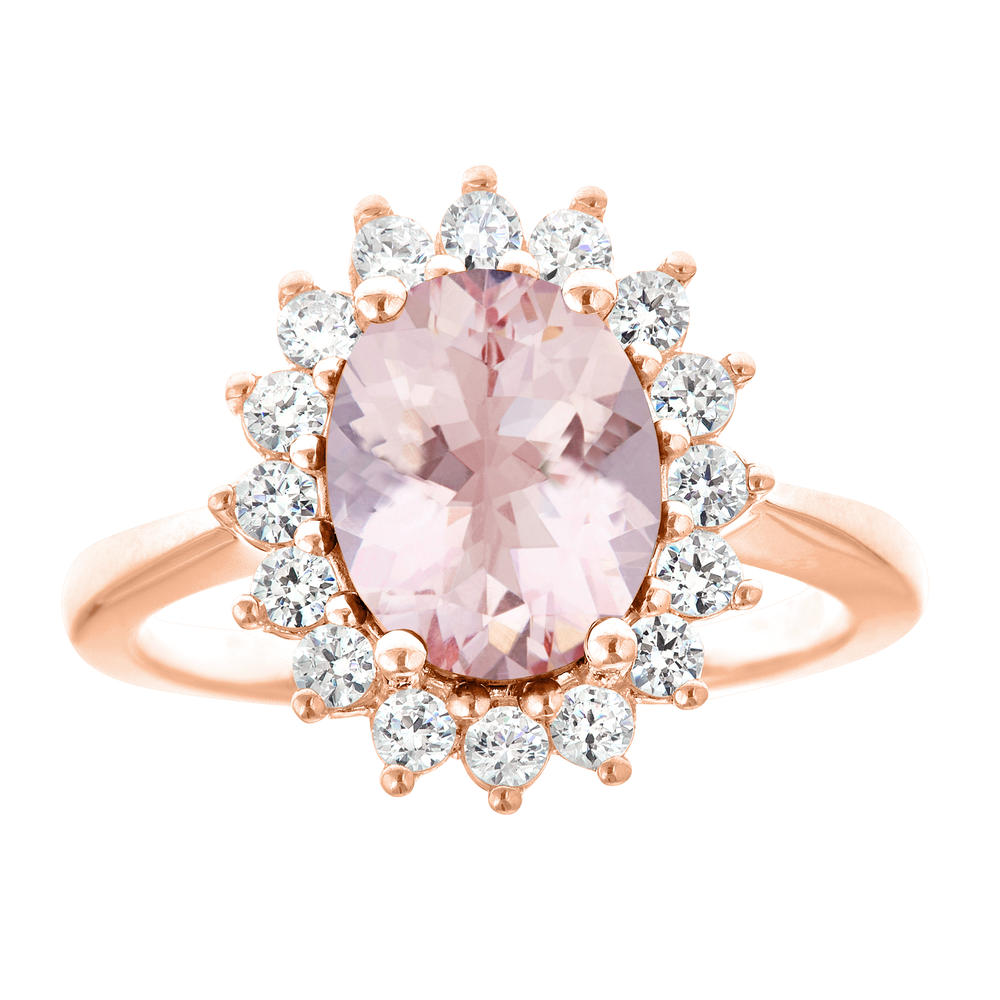 New York City Diamond District 14k rose gold 10x8mm oval morganite with 1/2 cttw diamond halo ring