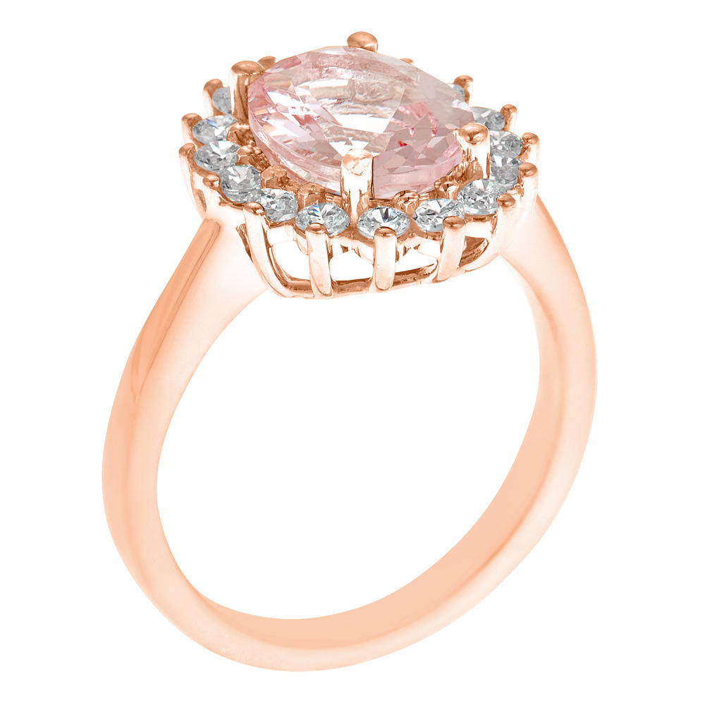 New York City Diamond District 14k rose gold 10x8mm oval morganite with 1/2 cttw diamond halo ring