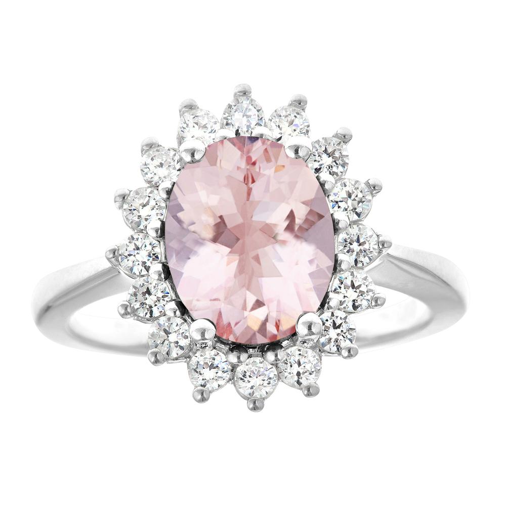 New York City Diamond District 14k white gold 10x8mm oval morganite with 1/2 cttw diamond halo ring