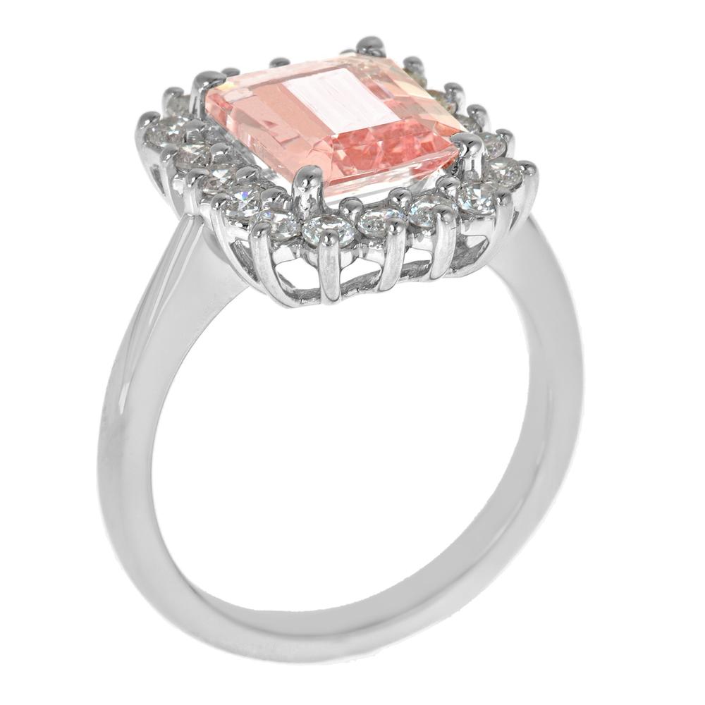 New York City Diamond District 14k white gold 10x8mm emerald cut morganite with 1/2 cttw diamond halo ring