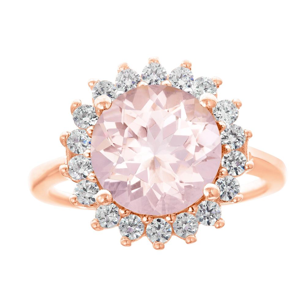 New York City Diamond District 14k rose gold 10mm round morganite with 5/8 cttw diamond halo ring