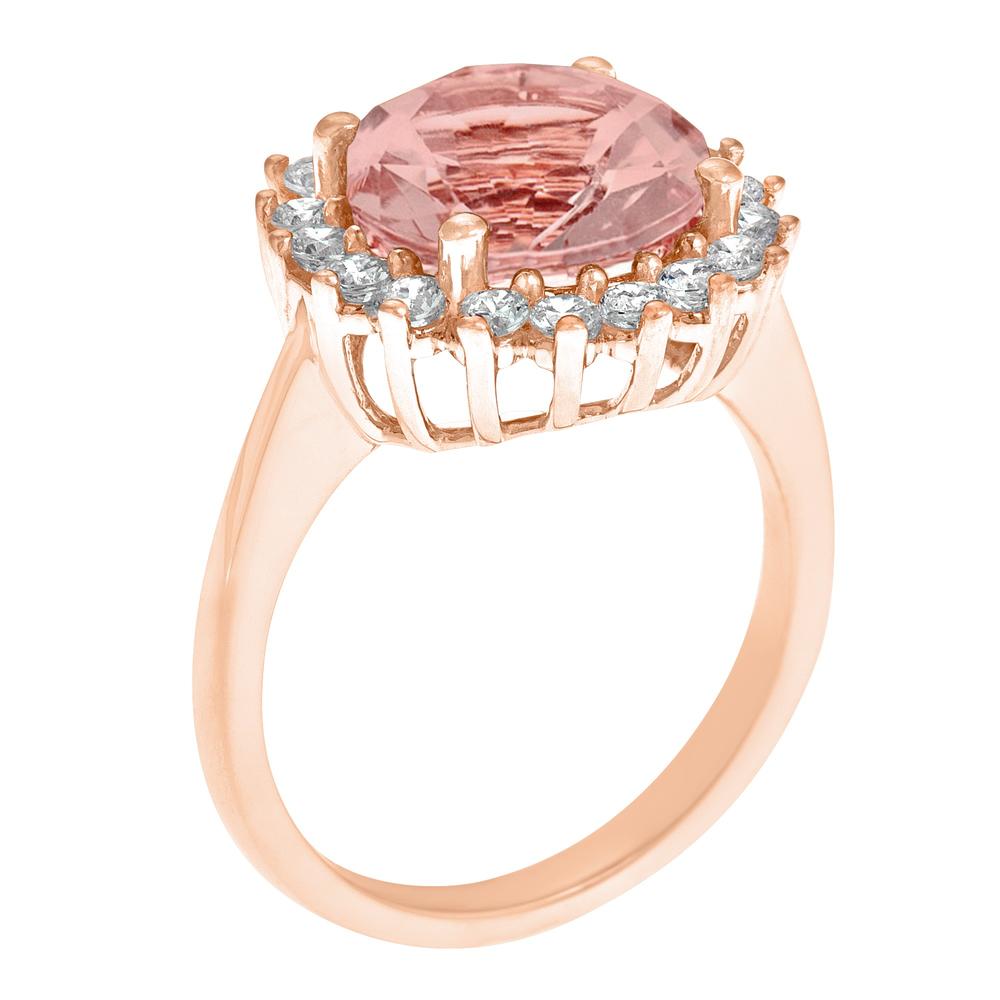 New York City Diamond District 14k rose gold 10mm round morganite with 5/8 cttw diamond halo ring