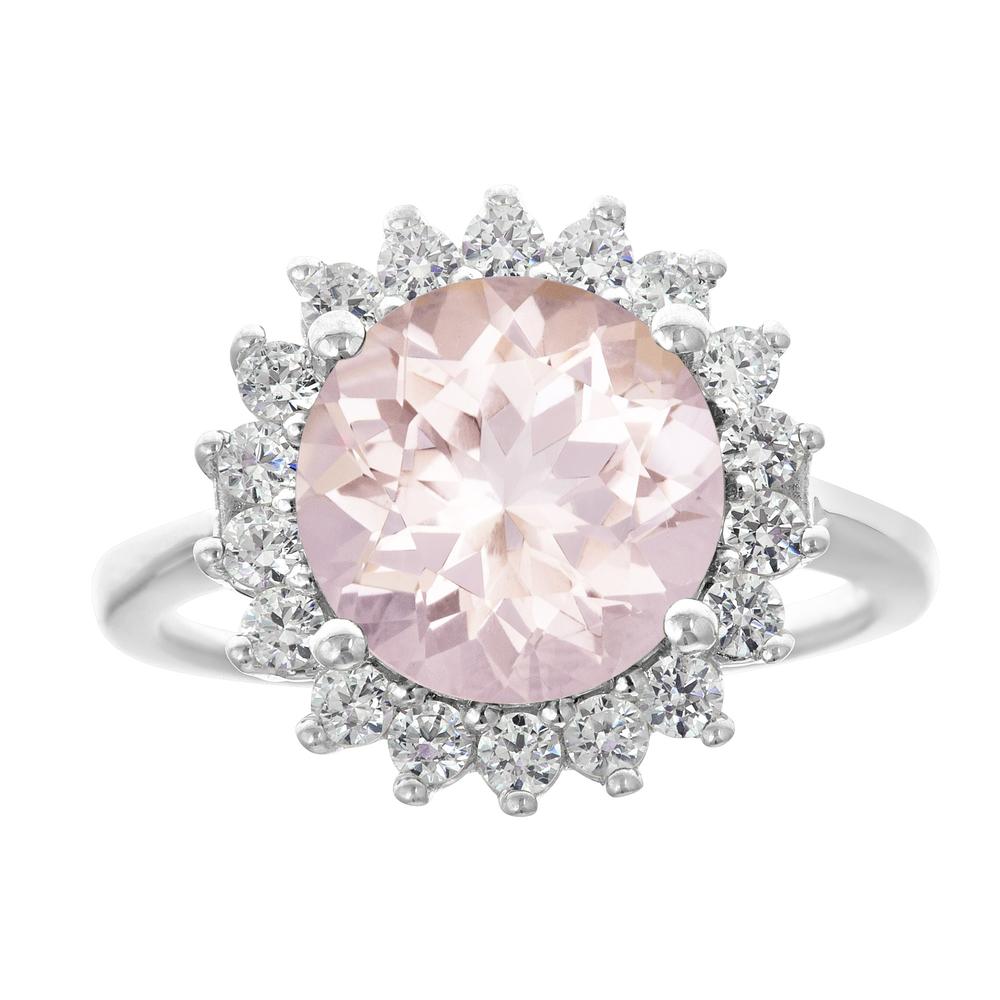 New York City Diamond District 14k white gold 10mm round morganite with 5/8 cttw diamond halo ring