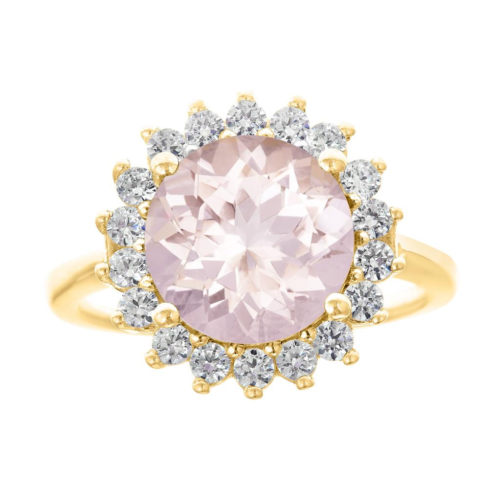 New York City Diamond District 14k yellow gold 10mm round morganite with 5/8 cttw diamond halo ring