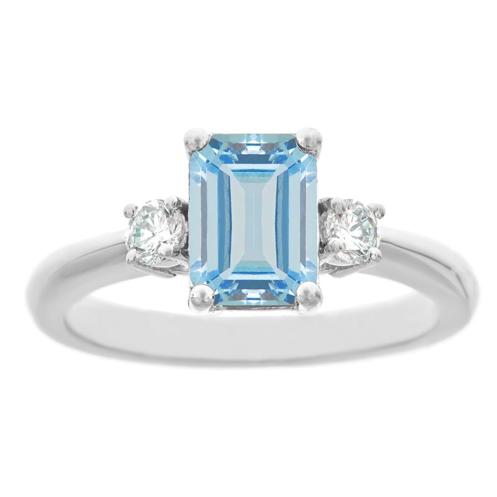 New York City Diamond District 14k white gold 8x6mm emerald cut aquamarine with 1/3 cttw diamond ring