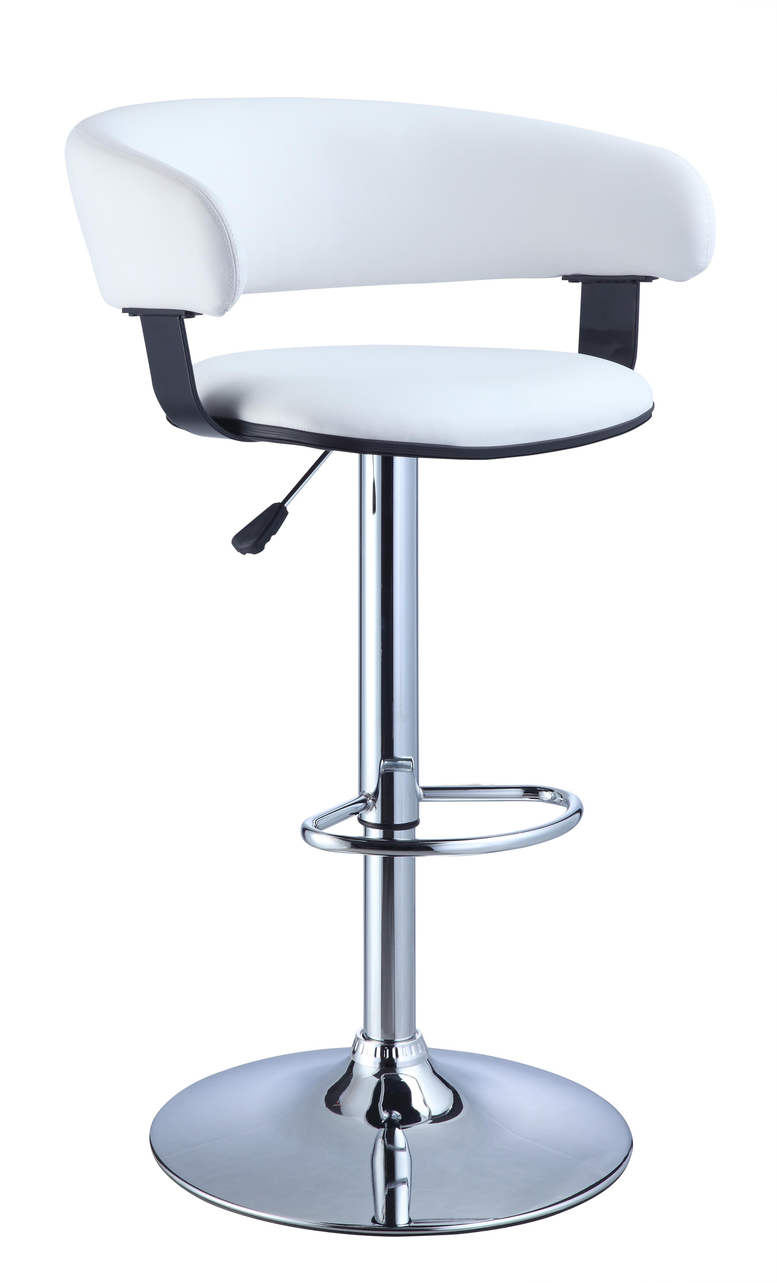 L Powell White Faux Leather Barrel & Chrome Adjustable Height Bar Stool