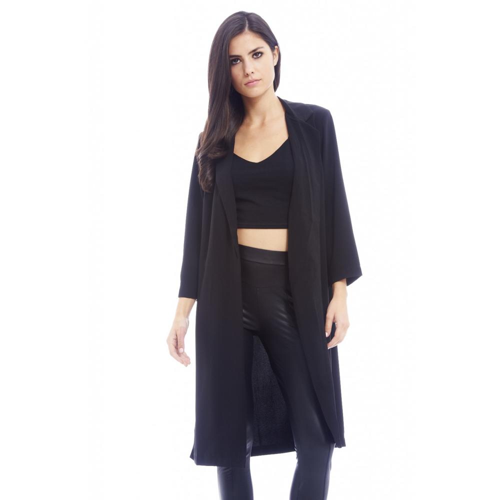 AX Paris Women's Long Side Split Black Jacket - Online Exclusive