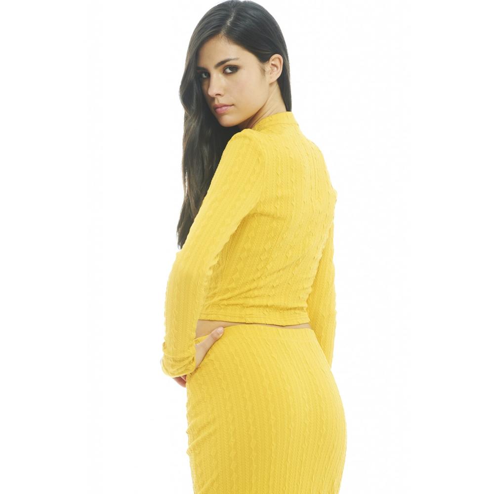 AX Paris Women's Knitted Long Sleeve Mustard Top - Online Exclusive