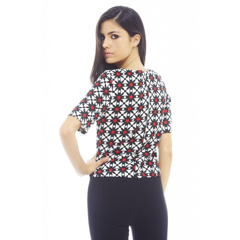 AX Paris Women's Monochrome Daisy Printed Red Top - Online Exclusive