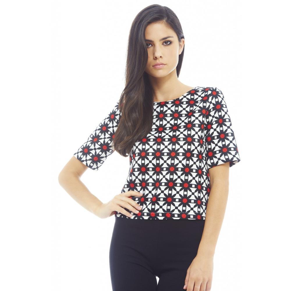 AX Paris Women's Monochrome Daisy Printed Red Top - Online Exclusive