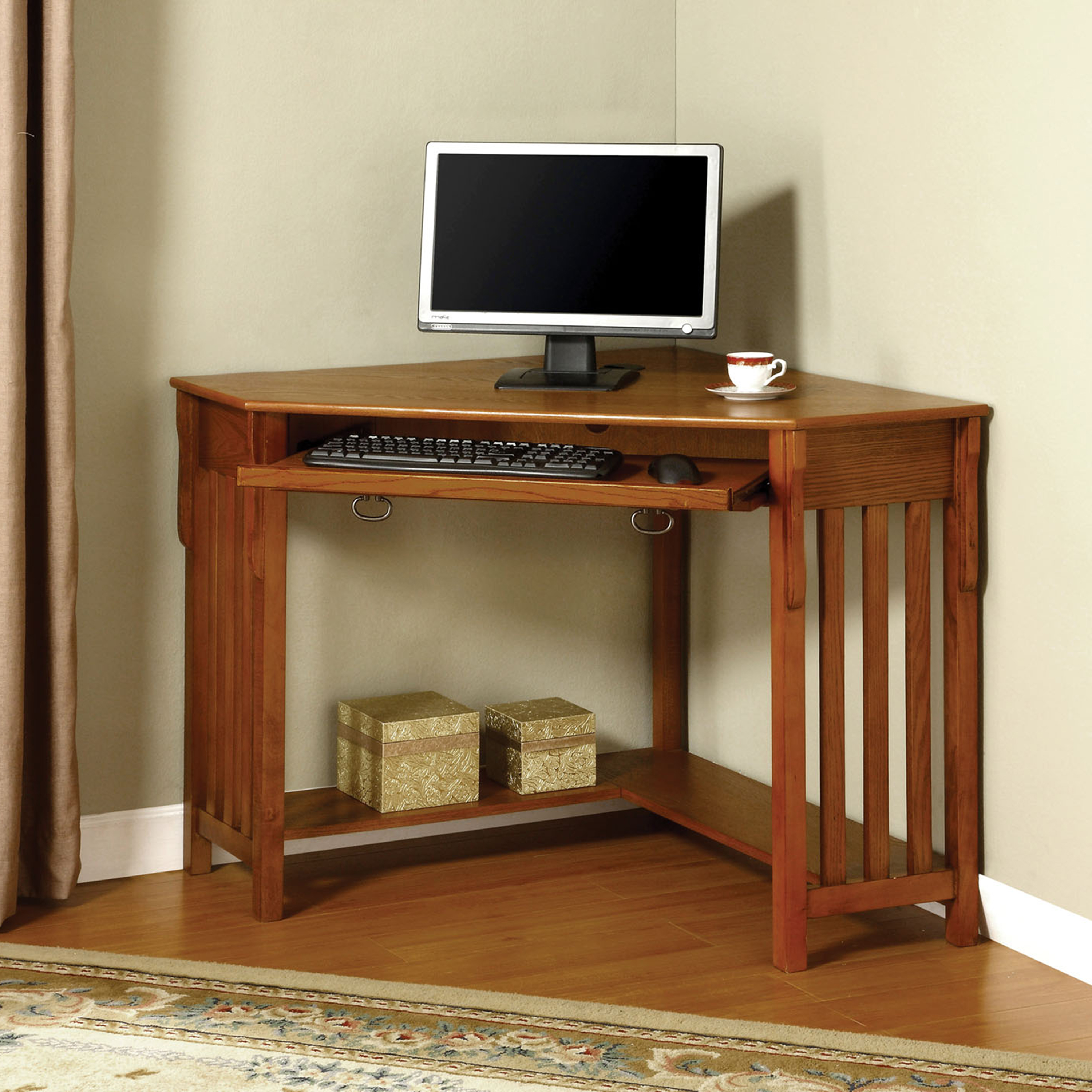 Venetian Worldwide Toledo Corner Desk in Medium Oak Finish