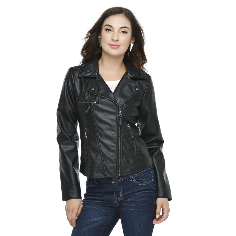 Route 66 Women's Simulated Leather Moto Jacket - Quilted Accents