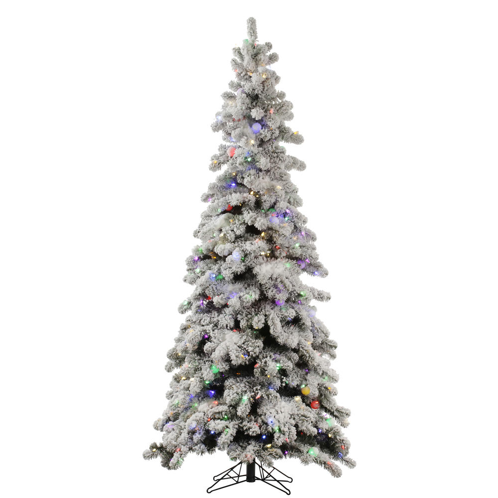 Vickerman 9' Medium Flocked Kodiak Spruce Tree with 850 LED 6-Color Multi Italian Mini + 75 LED Multi G40 Lights