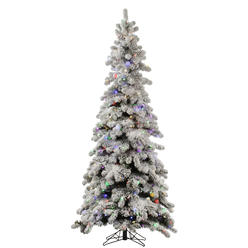 Vickerman Artificial 5' Indoor Flocked Kodiak Spruce Christmas Tree - Dura Lit 1100 Multi Color Mini Italian LED Lights + 95 Mul